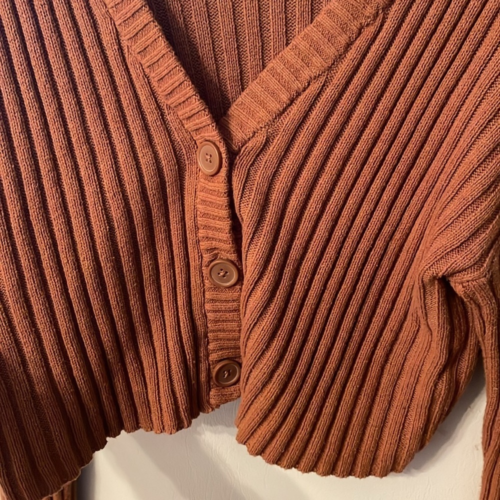 American Eagle cropped brown v-neck sweater casual 70s vintage women size L - Picture 3 of 5
